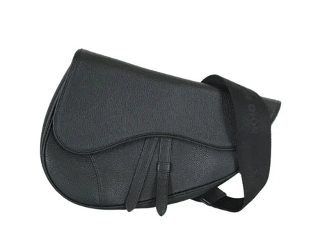 Christian Dior black leather saddle bag with fabric strap