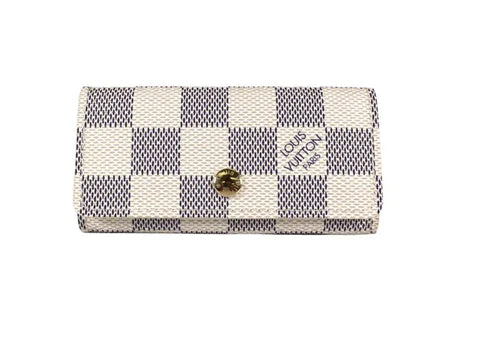 Louis Vuitton key pouch in white and blue Damier Azur canvas with gold-tone button closure