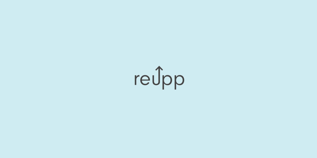 ReUpp logo with black text and an upward arrow on a light blue background