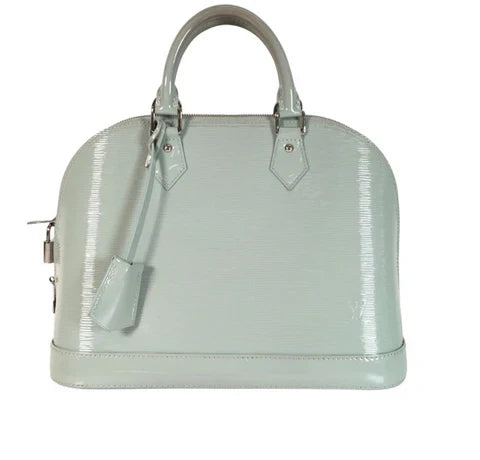 Hermès light green Epi leather handbag with rounded top handles and silver hardware