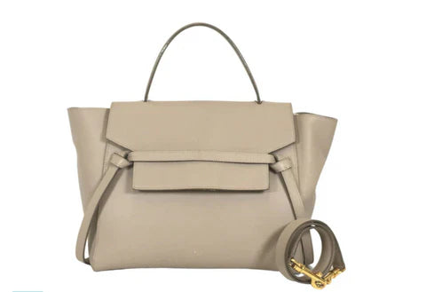 Celine beige leather handbag with top handle and detachable strap with gold hardware