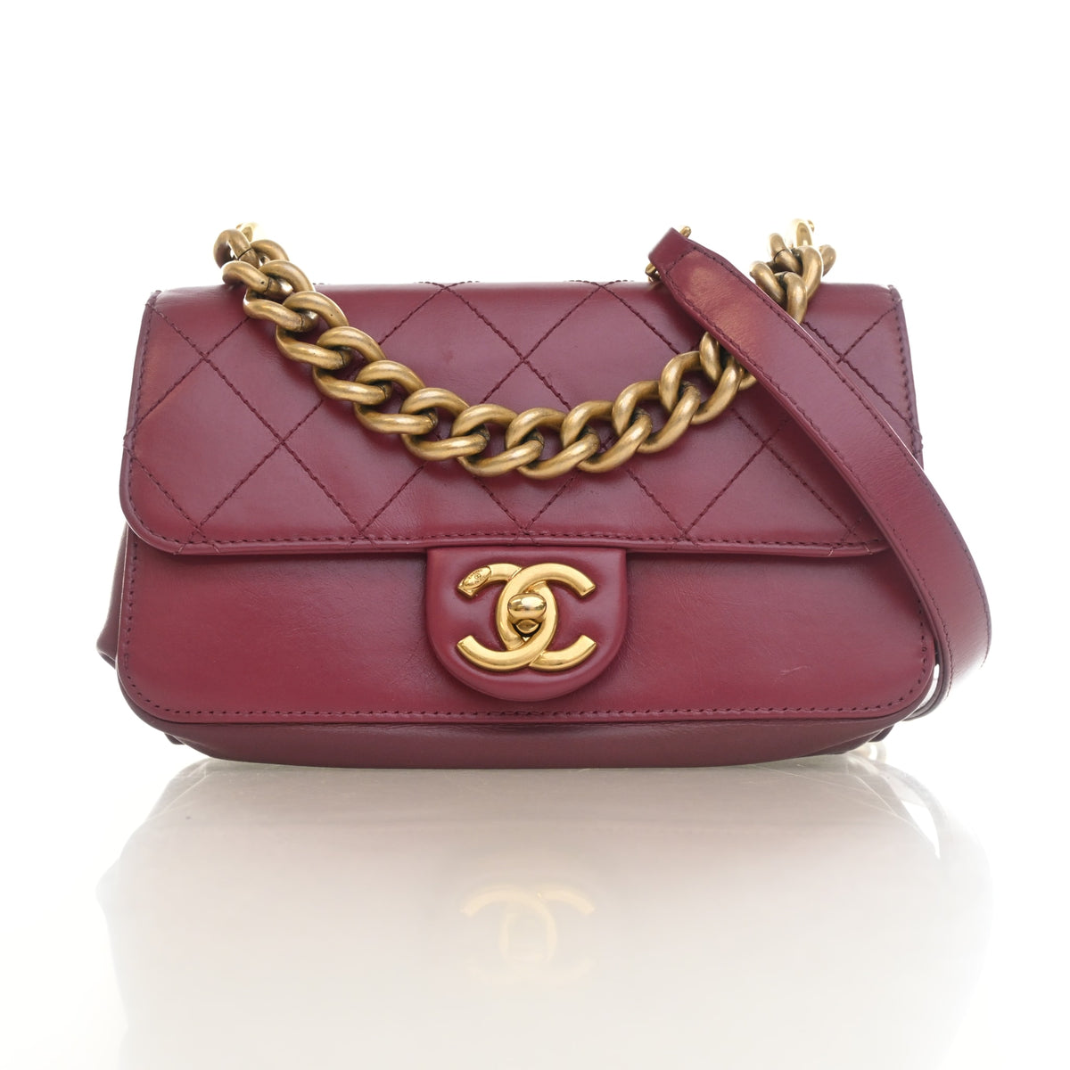 Pre-Owned Chanel Flap Bag Small Glazed Calfskin Straight Lined, front view, authenticated at Luxe Du Jour
