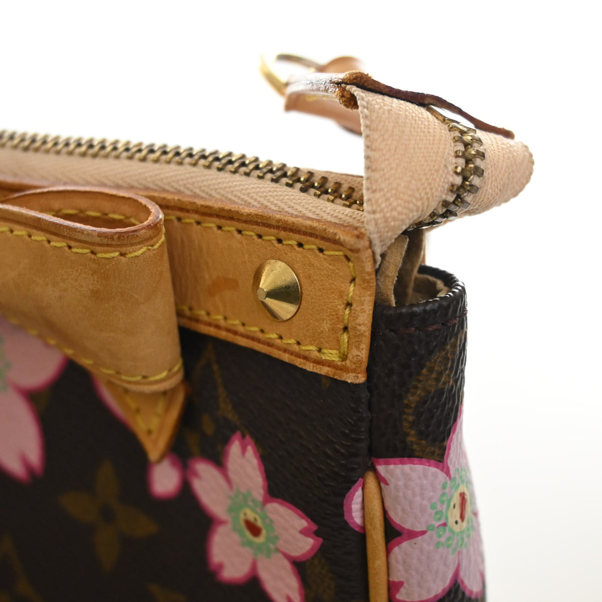Vintage Louis Vuitton Pochette Monogram Cherry Blossom Accessoires, corner and edge detail, photo 16 of 18
