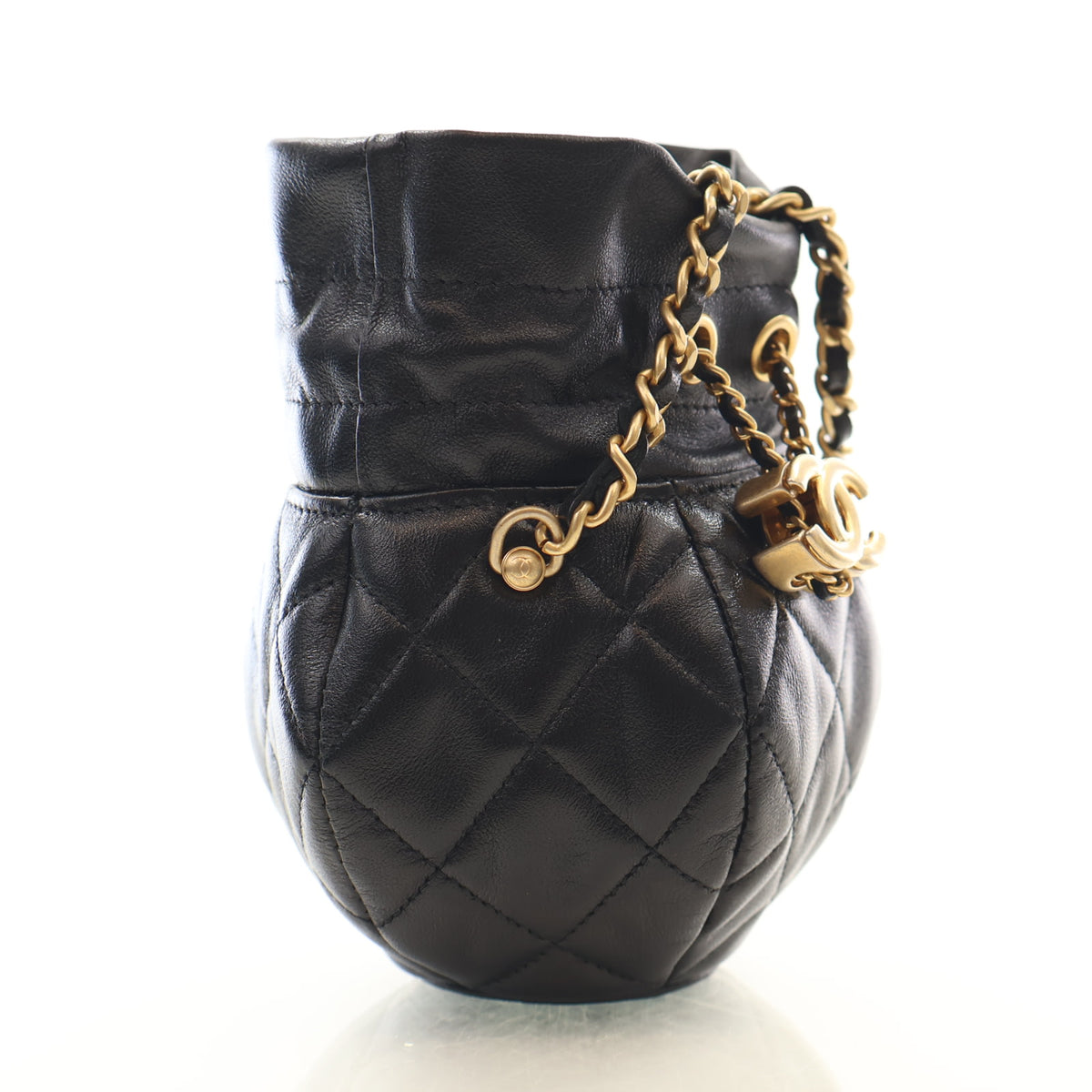 Chanel Lambskin Drawstring Round Bucket Clutch With Strap, photo 2 of 15