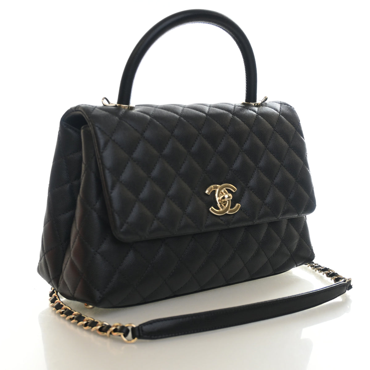 Pre-Owned Chanel Coco Handle Medium Caviar Leather Bag, three-quarter view, photo 2 of 17