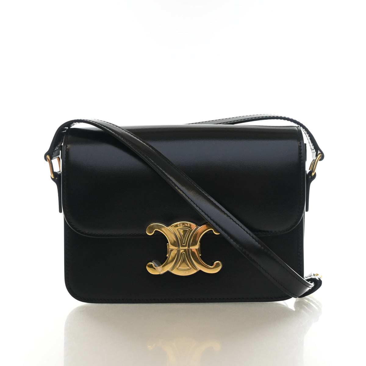 Pre-Owned Celine Flap Bag Teen Calfskin Triomphe, front view, authenticated at Luxe Du Jour