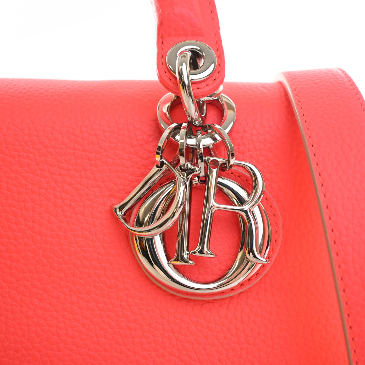 Pre-Owned Christian Dior Small Calfskin Be Dior, silver hardware close-up