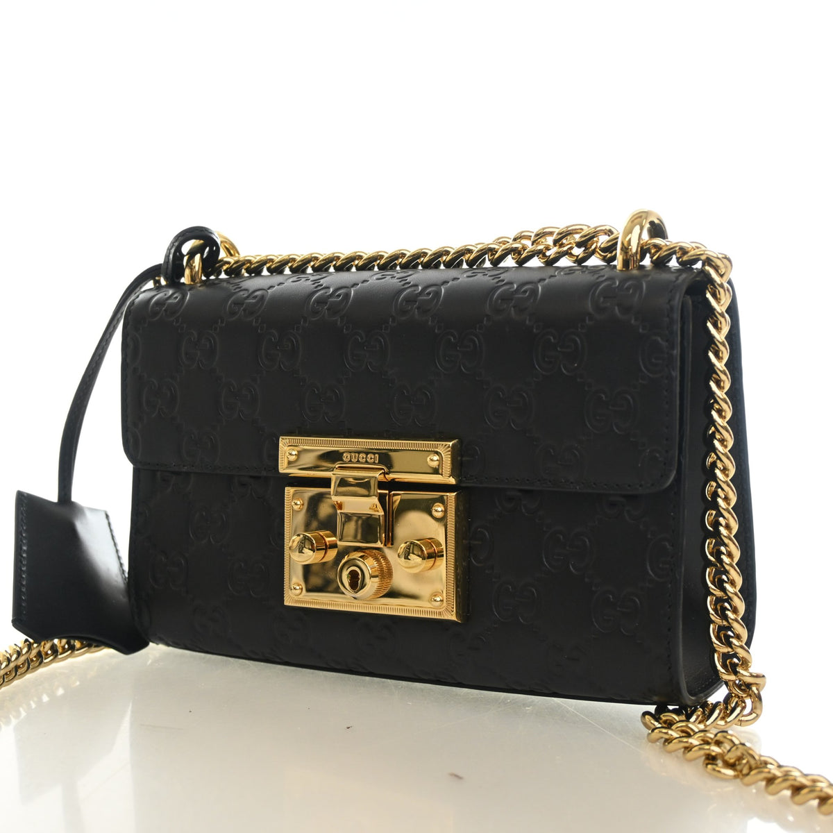 Pre-Owned Gucci Shoulder Bag Small Guccissima Padlock, three-quarter view