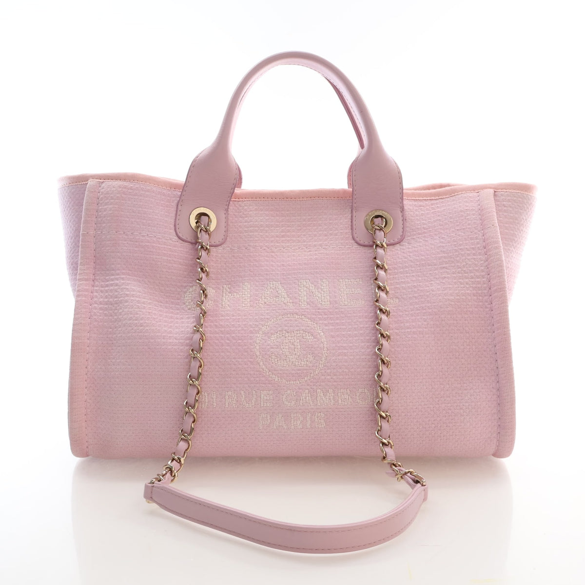 Pre-Owned Chanel Shopping Tote Small Canvas Deauville, front view, authenticated at Luxe Du Jour
