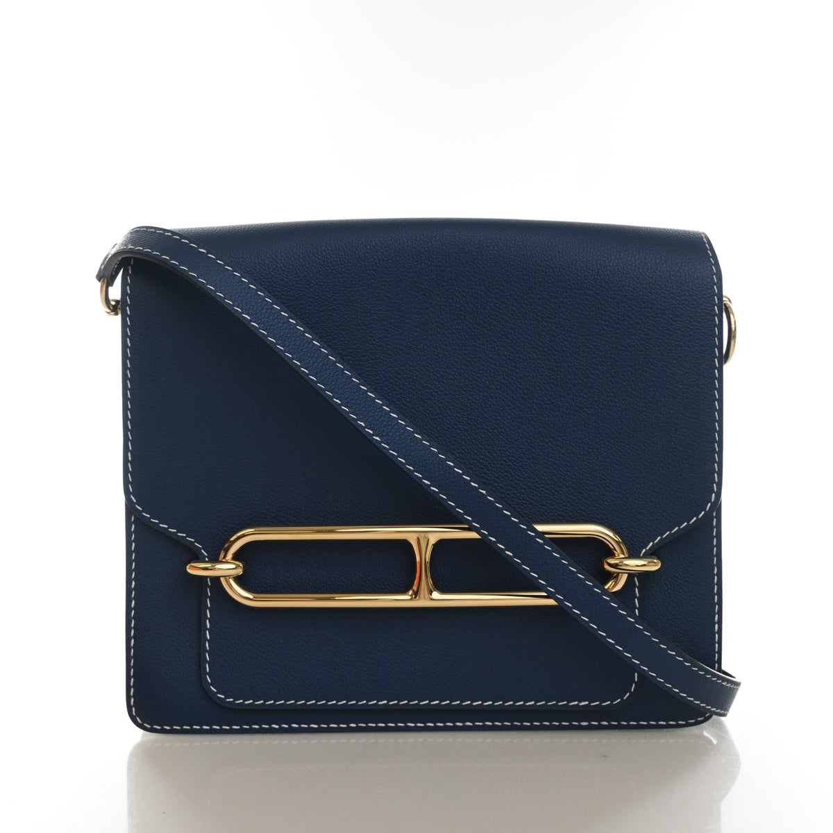 Pre-Owned Hermès 23 Bleu De Galice Evercolor Leather Roulis, front view, authenticated at Luxe Du Jour