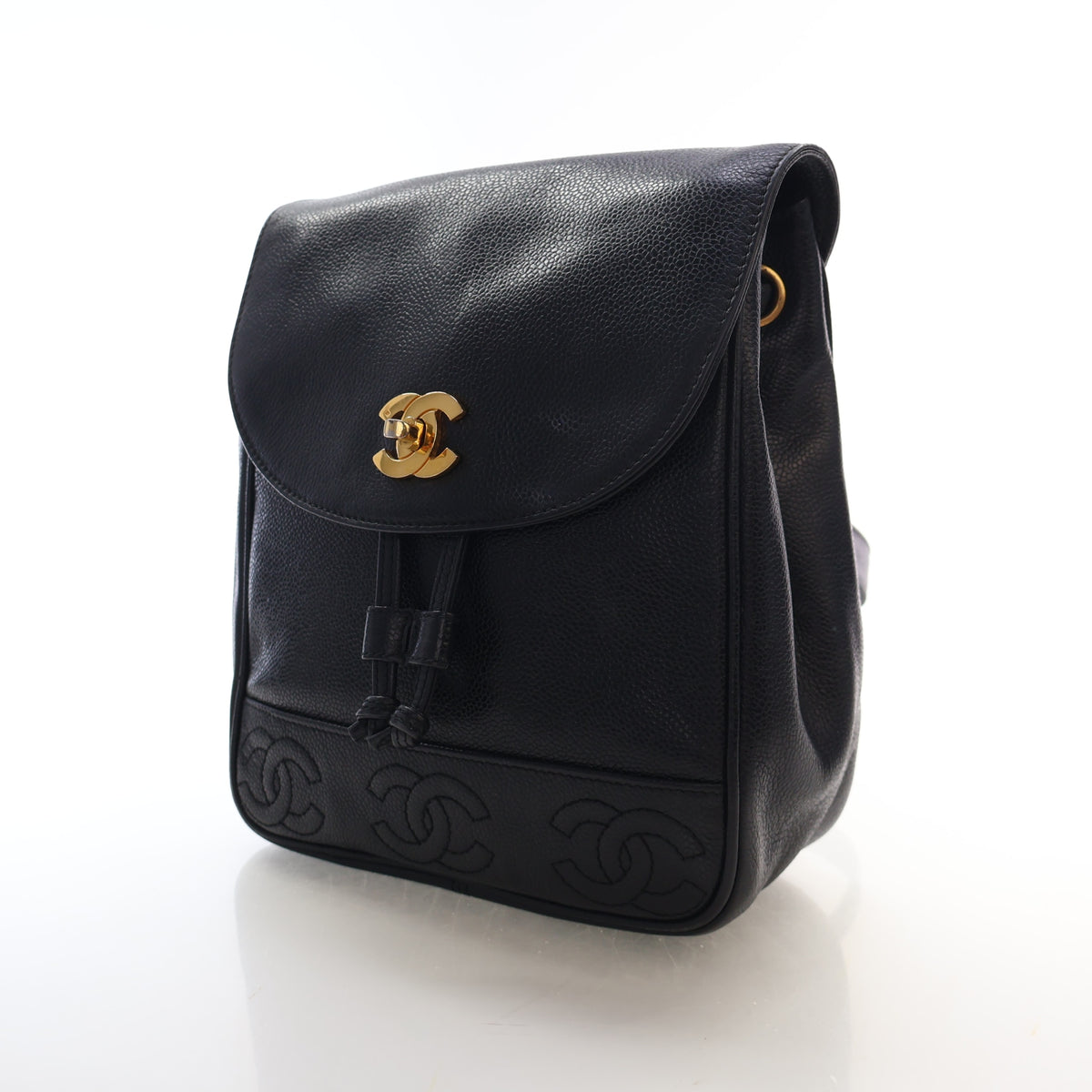 Vintage Chanel Backpack Caviar Leather Triple CC, three-quarter view