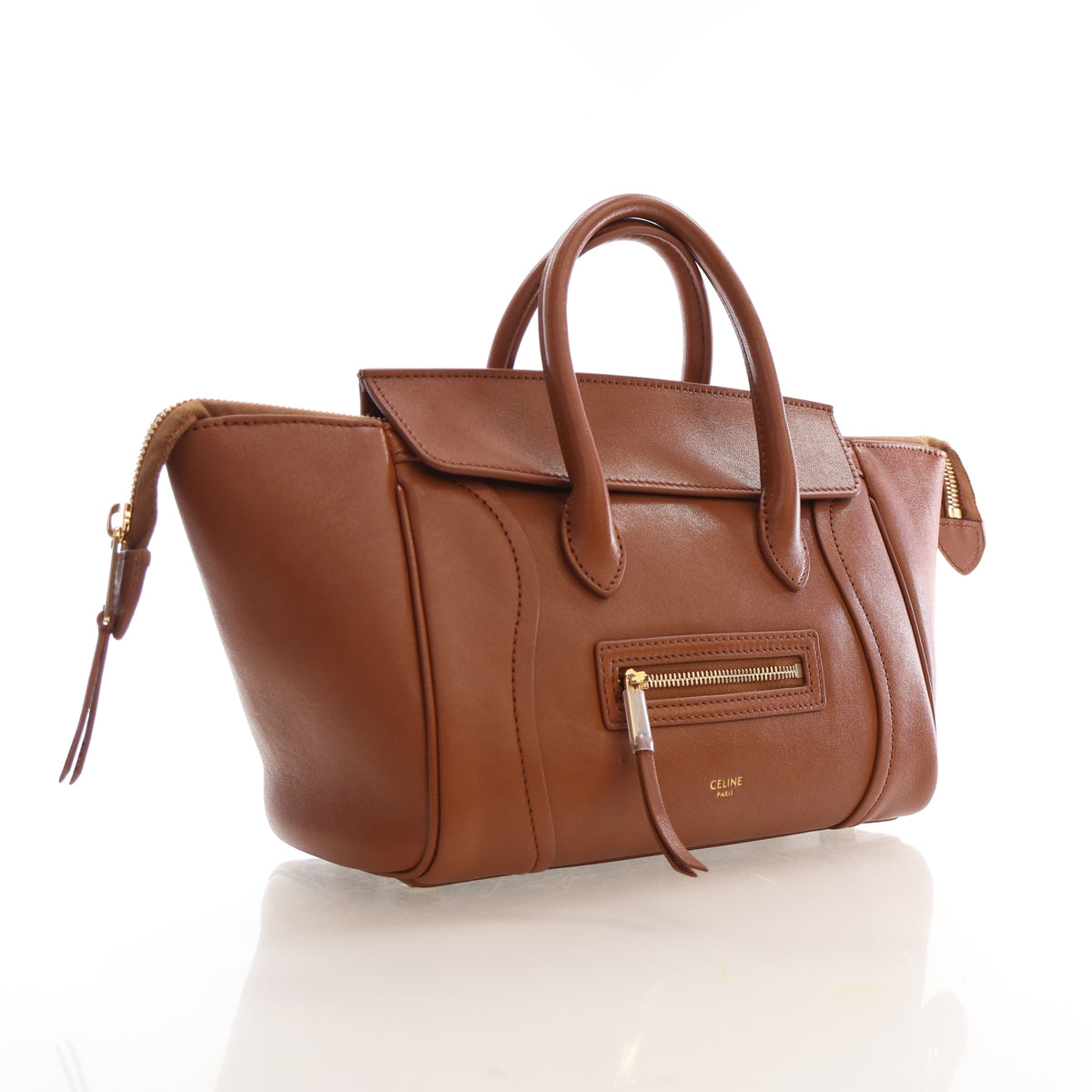 Pre-Owned Celine Tote Small Lambskin Luggage, three-quarter view