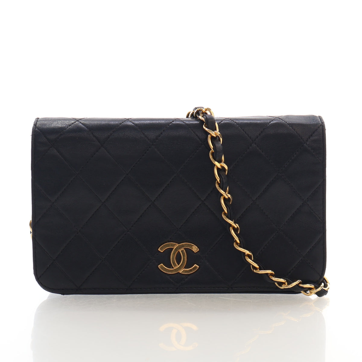 Vintage Chanel Shoulder Bag Small Lambskin Matelasse, front view, authenticated at Luxe Du Jour
