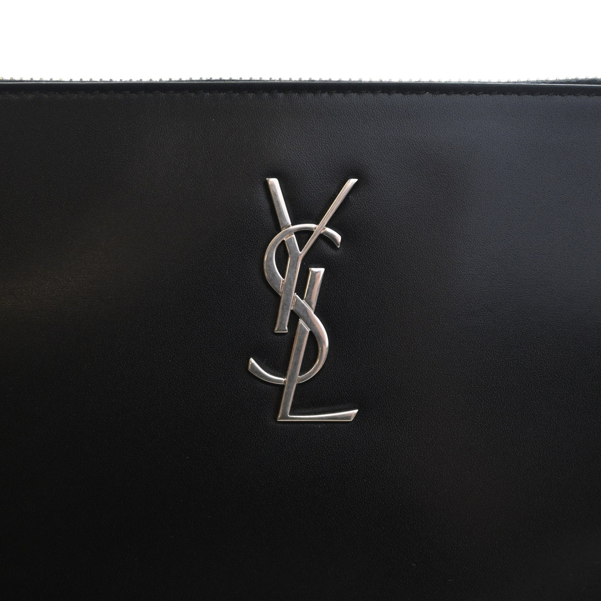 Pre-Owned Saint Laurent Clutch Calfskin Monogram Tablet, silver embossed logo detail