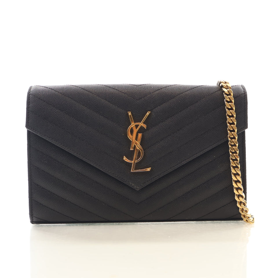 Saint Laurent Calfskin Cassandre Envelope Chain Wallet