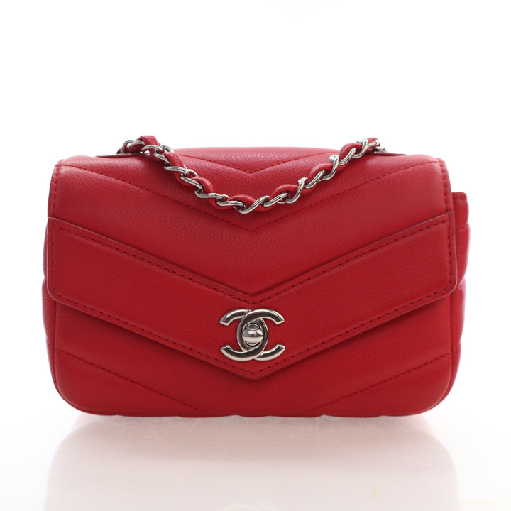 Chanel Mini Caviar Chevron Single Flap Bag