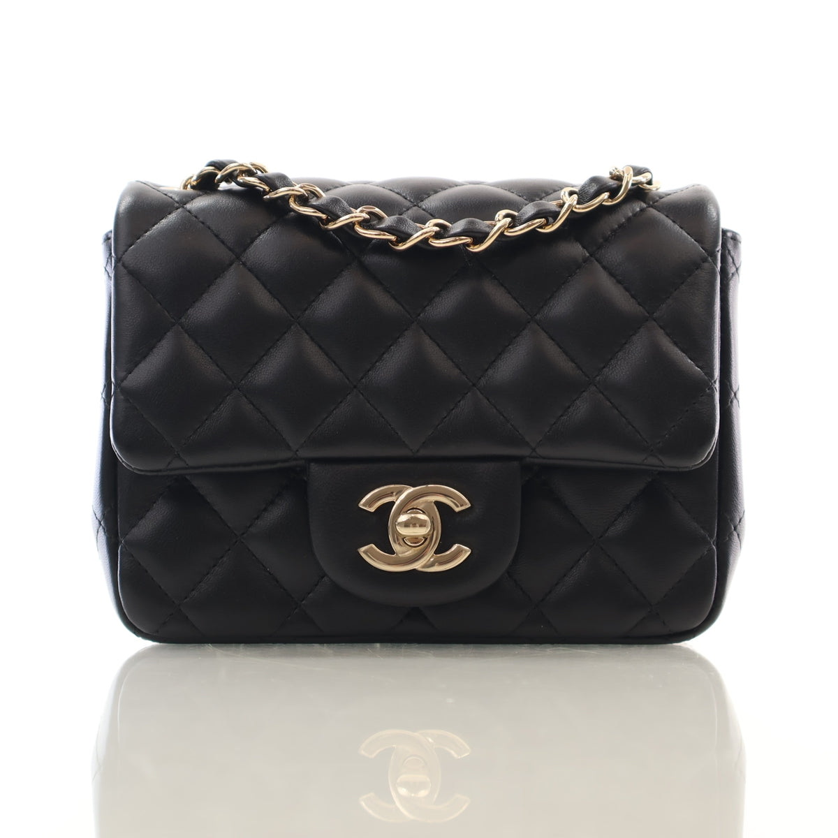 Pre-Owned Chanel Classic Flap Mini Lambskin Square Bag, front view, authenticated at Luxe Du Jour