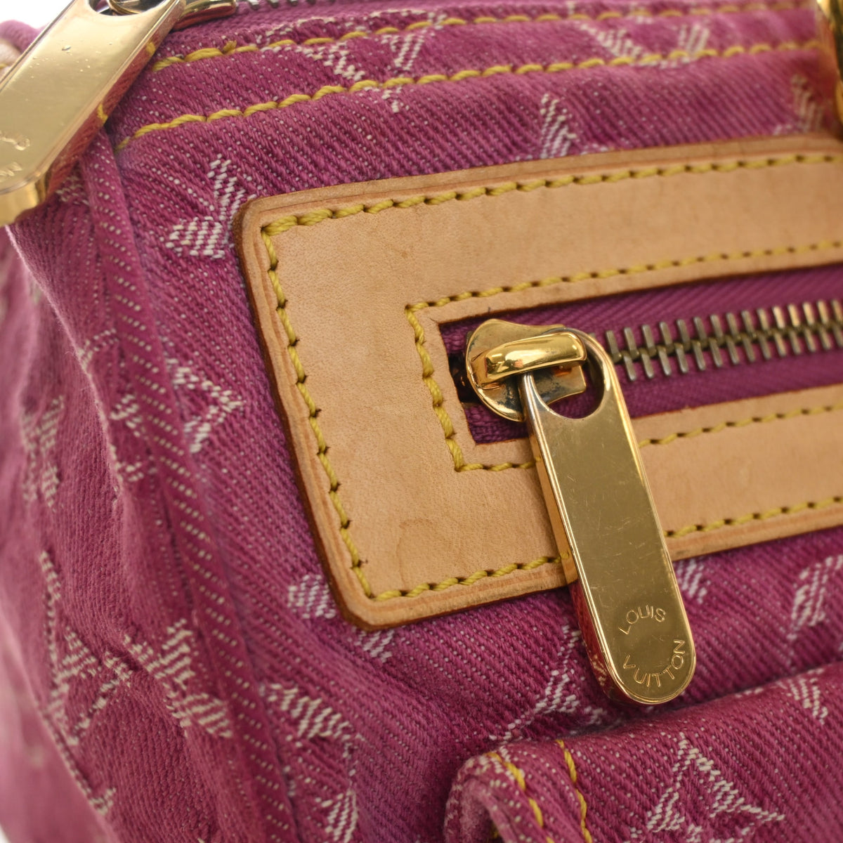 Vintage Louis Vuitton Speedy Monogram Denim Neo, gold hardware close-up