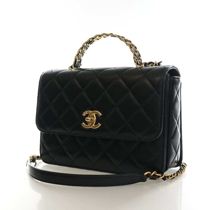 Chanel Medium Lambskin Metal Chain Top Handle Flap Bag