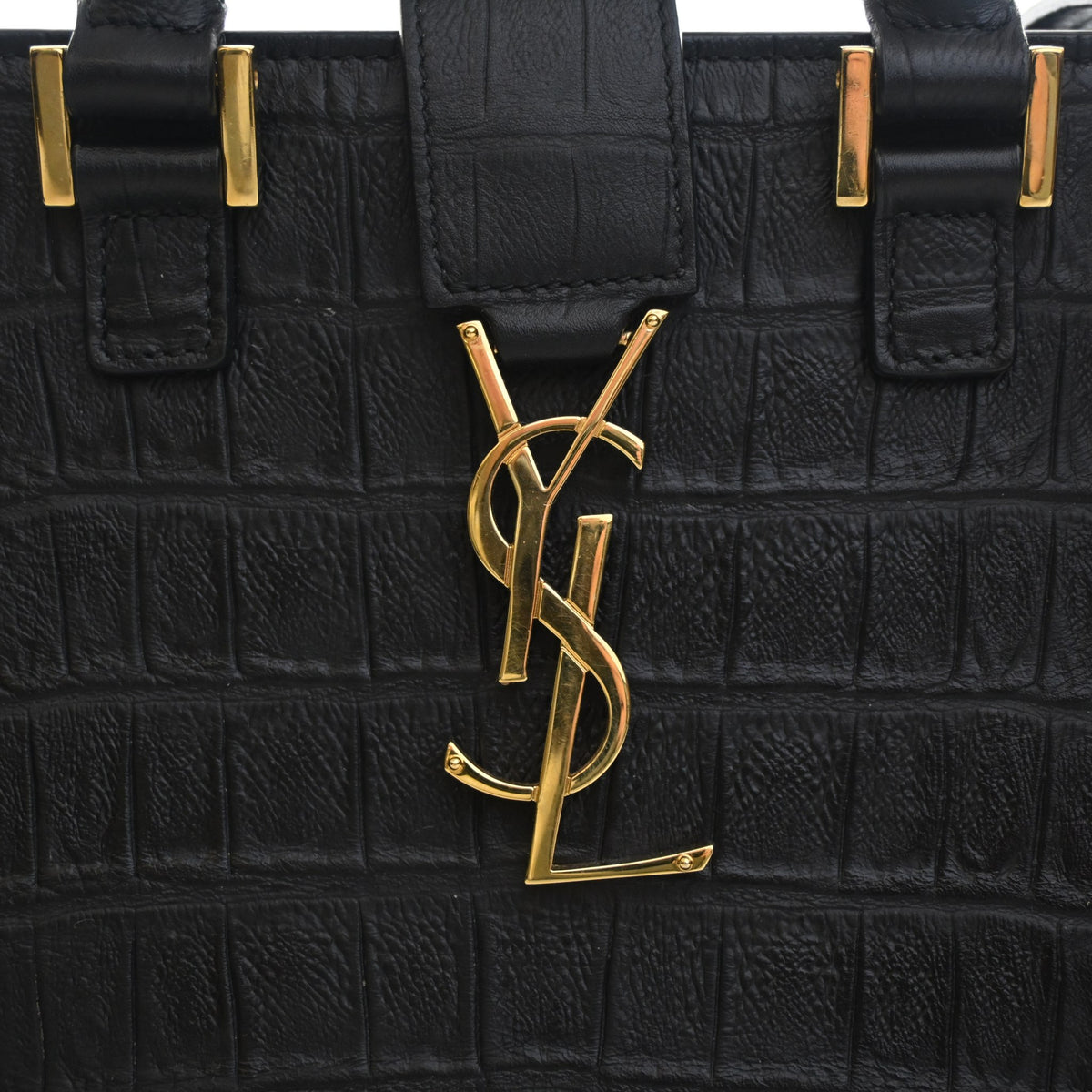 Pre-Owned Saint Laurent Baby Crocodile Leather Embossed Leather Cabas, gold embossed logo detail