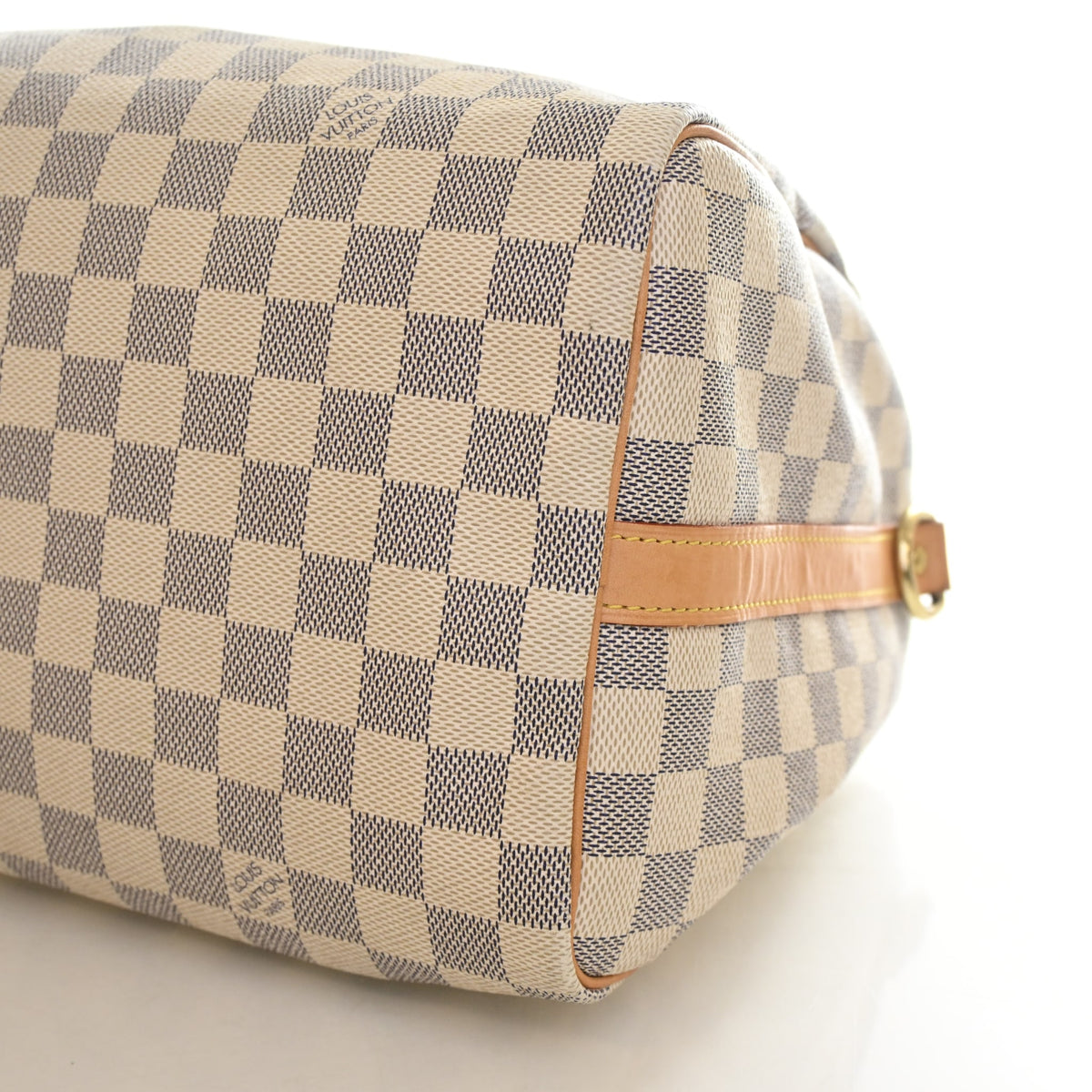 Pre-Owned Louis Vuitton Speedy Bandouliere 30 Damier Azur, base and feet view, photo 7 of 18