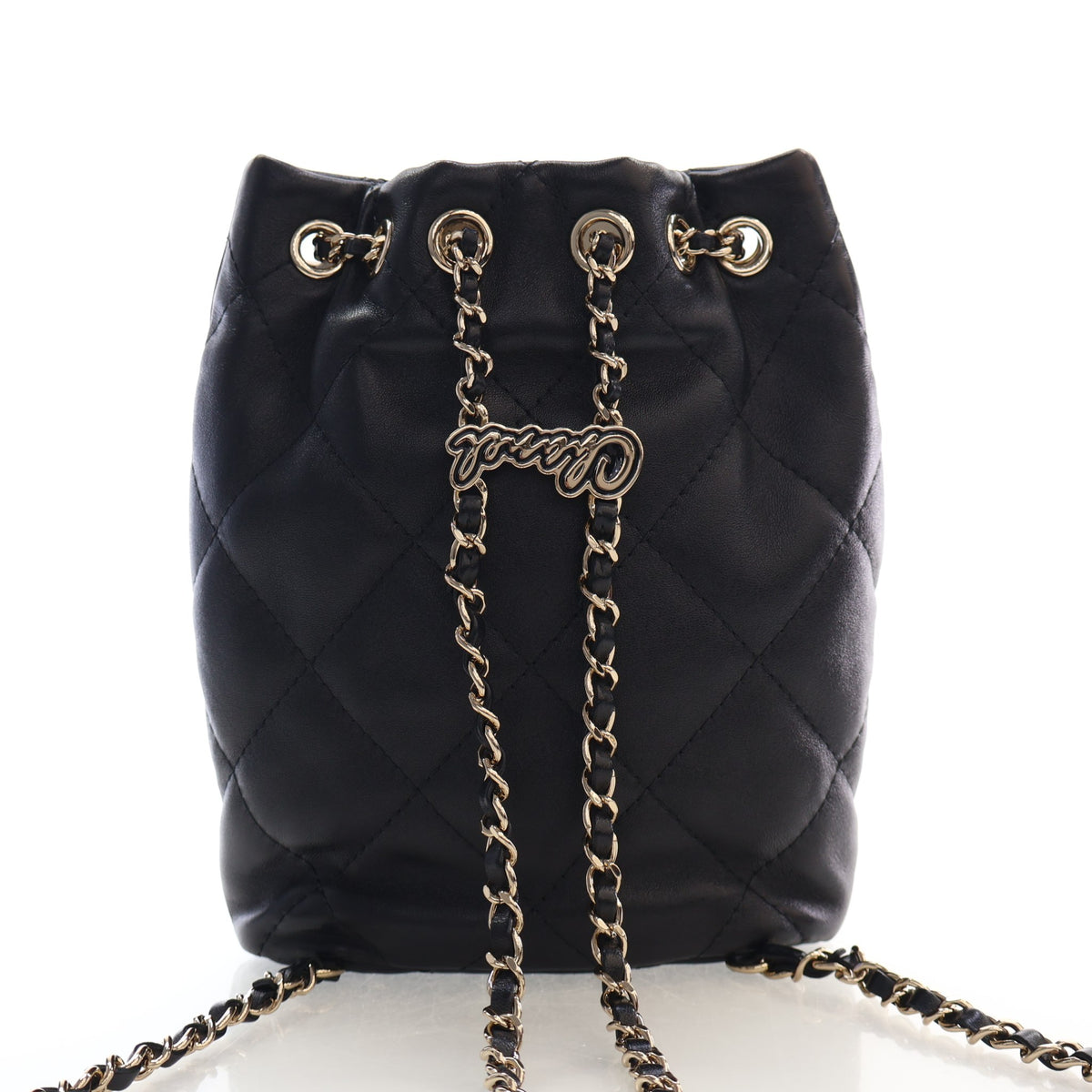 Pre-Owned Chanel Backpack Small Lambskin Drawstring, front view