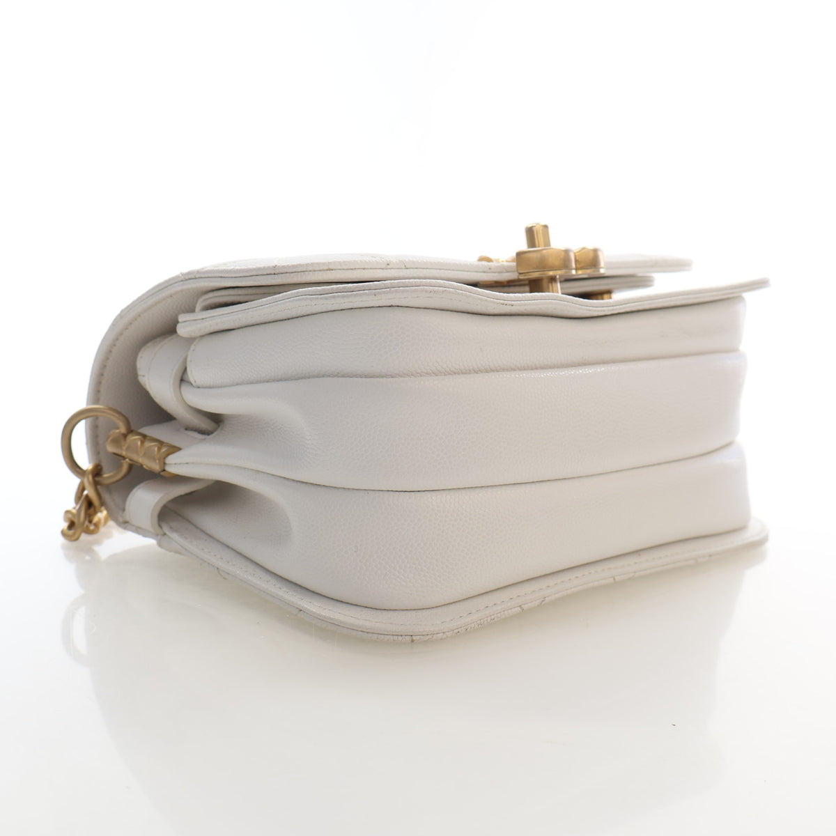 Pre-Owned Chanel Flap Bag Mini Caviar Leather Chain Melody, side profile