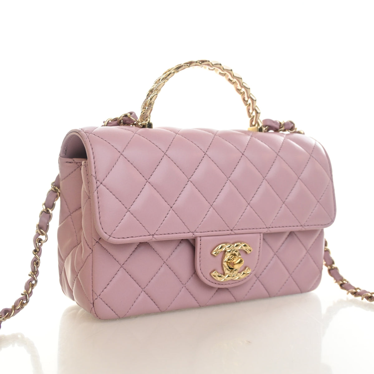 Pre-Owned Chanel Top Handle Mini Lambskin Rectangular Flap Bag, front view, photo 2 of 16