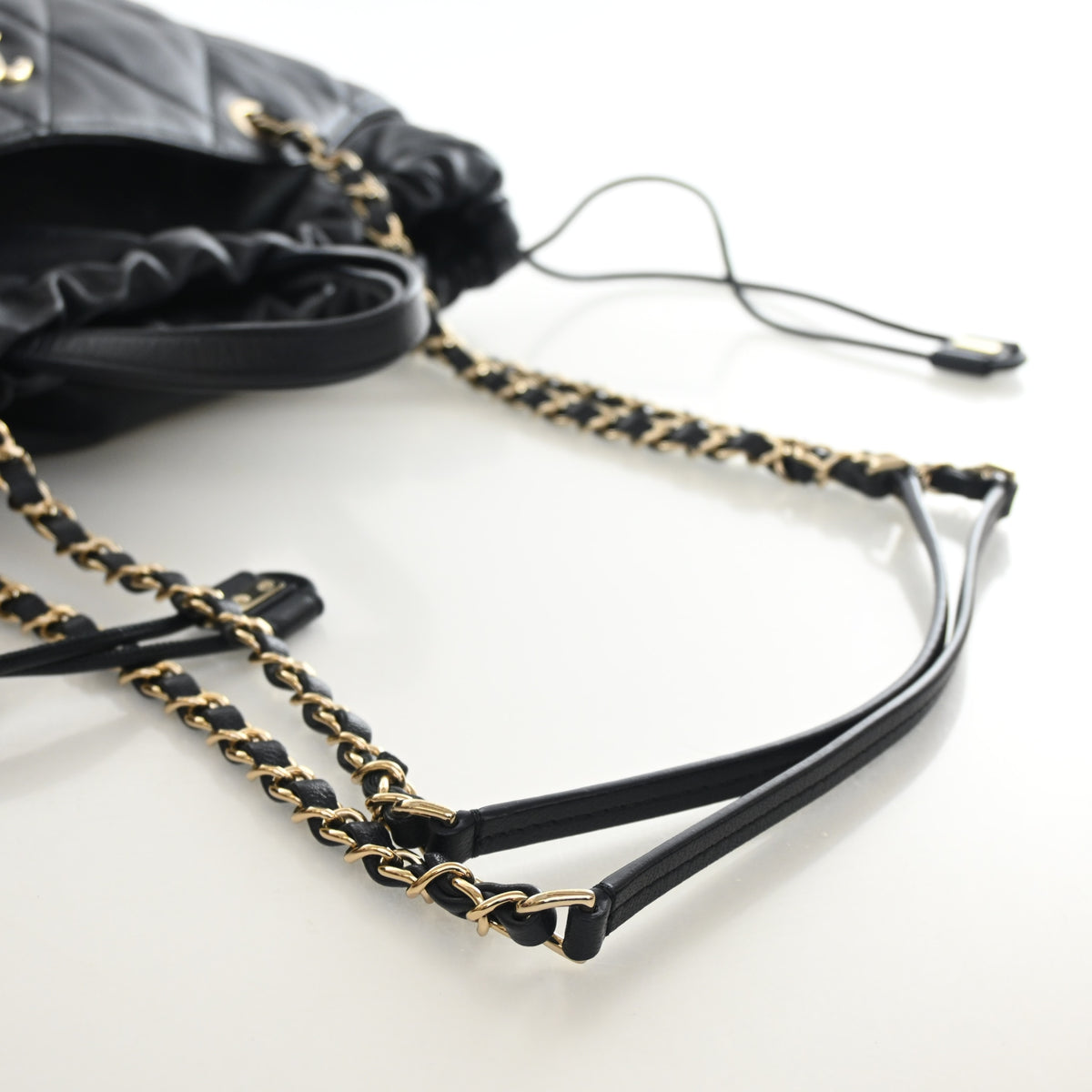 Pre-Owned Chanel Shopping Tote Calfskin CC Drawstring, strap and chain detail