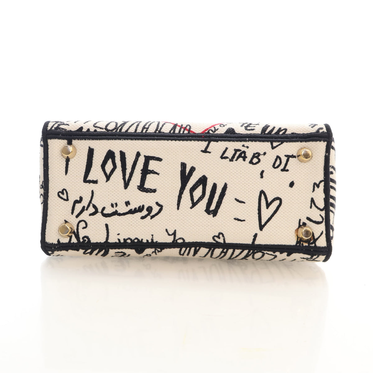 Pre-Owned Christian Dior Medium Embroidered Canvas Dioramour Lady D-lite, base and feet view, photo 9 of 18