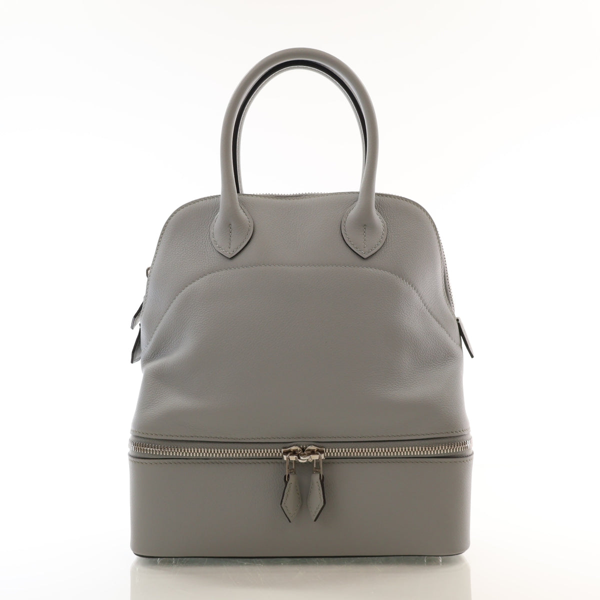 Pre-Owned Hermès Bolide 24 Bleu Glacier Evercolor Leather, front view, authenticated at Luxe Du Jour