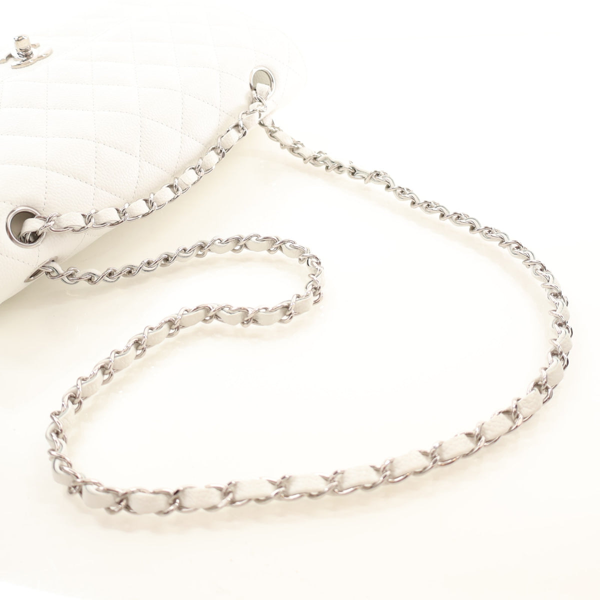 Pre-Owned Chanel Classic Double Flap Medium Caviar Leather Bag, strap detail