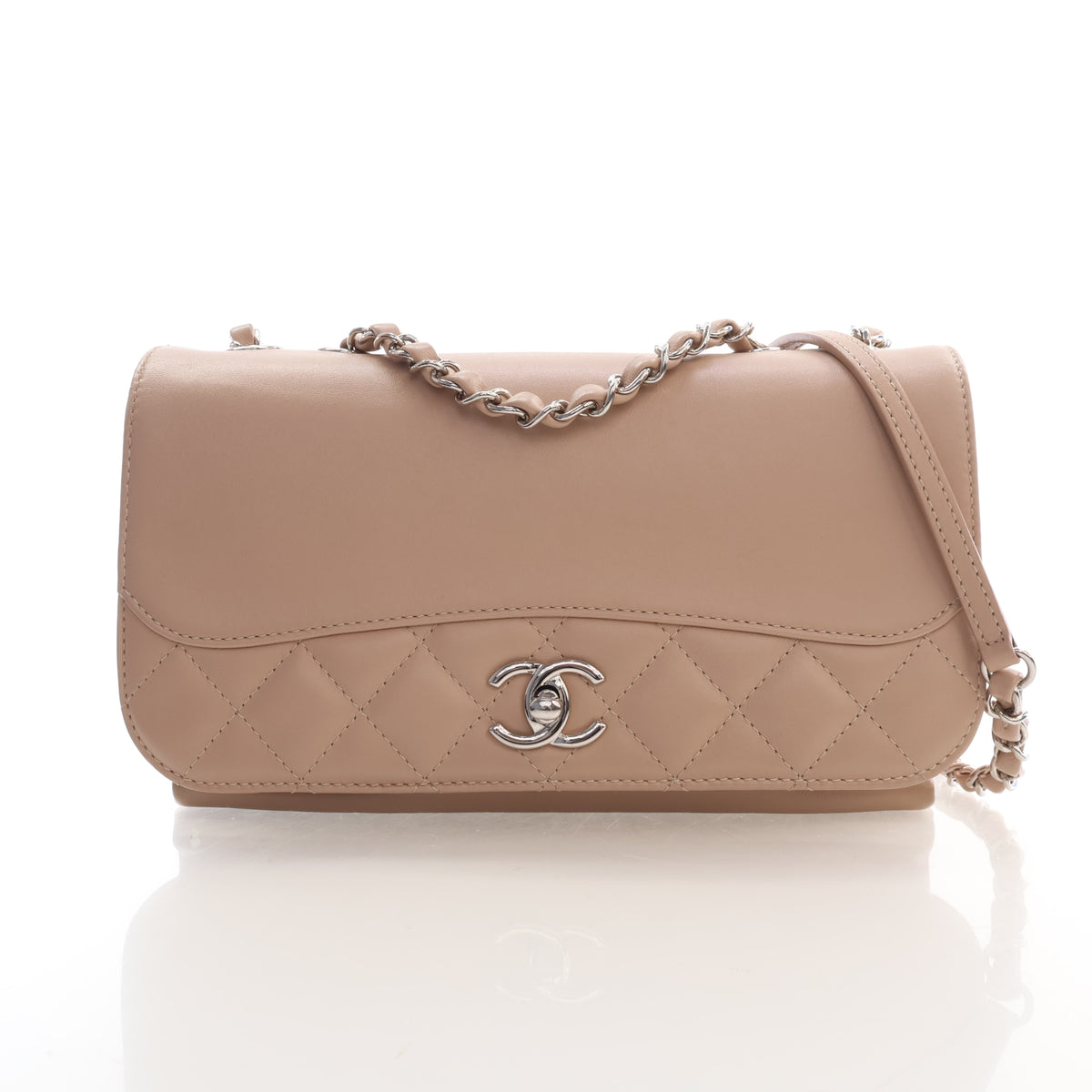 Pre-Owned Chanel Flap Bag Small Calfskin Tramezzo, front view, authenticated at Luxe Du Jour