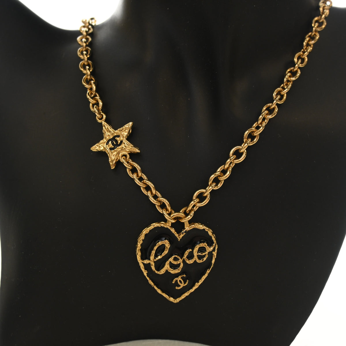 Pre-Owned Chanel Necklace Enamel Coco Heart Star, worn on model