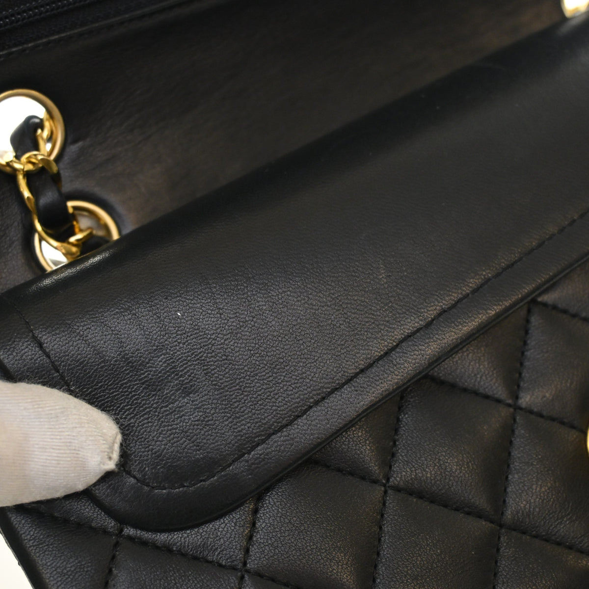 Vintage Chanel Classic Double Flap Small Lambskin Bag, open interior with lining, photo 15 of 16