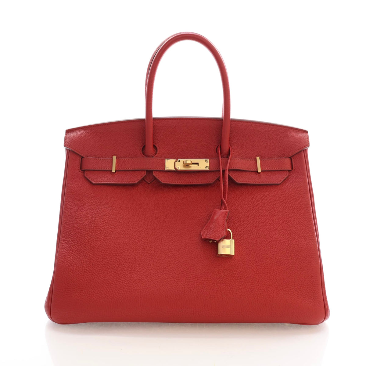 Pre-Owned Hermès Birkin 35 Rouge Casaque Togo Leather, front view, authenticated at Luxe Du Jour