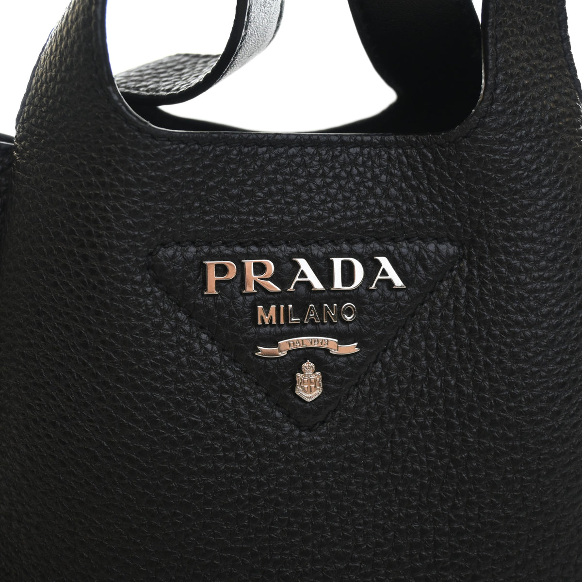 Pre-Owned Prada Tote Mini Vitello Daino Soft, silver embossed logo detail