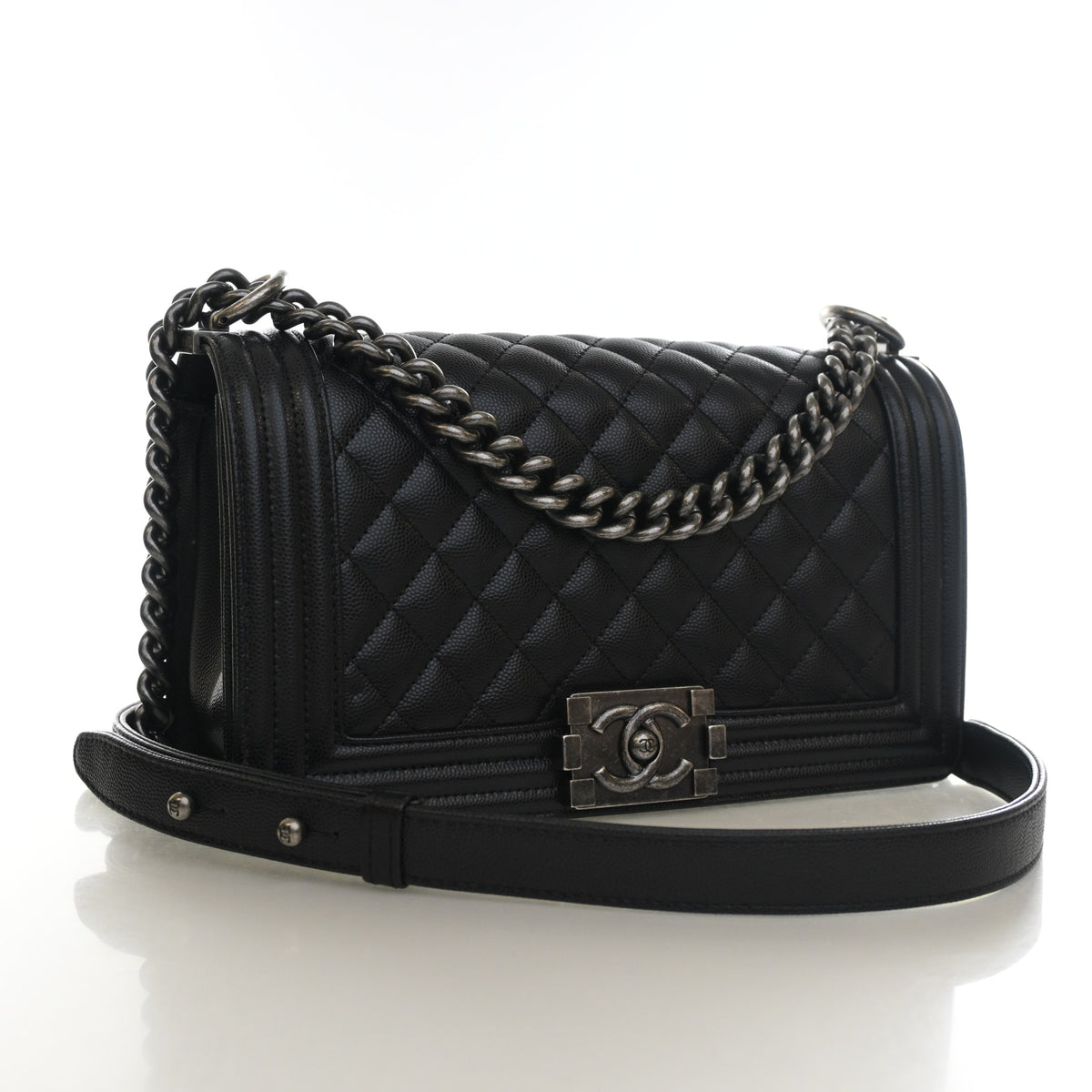 Pre-Owned Chanel Boy Bag Medium Caviar Leather, three-quarter view, photo 2 of 13