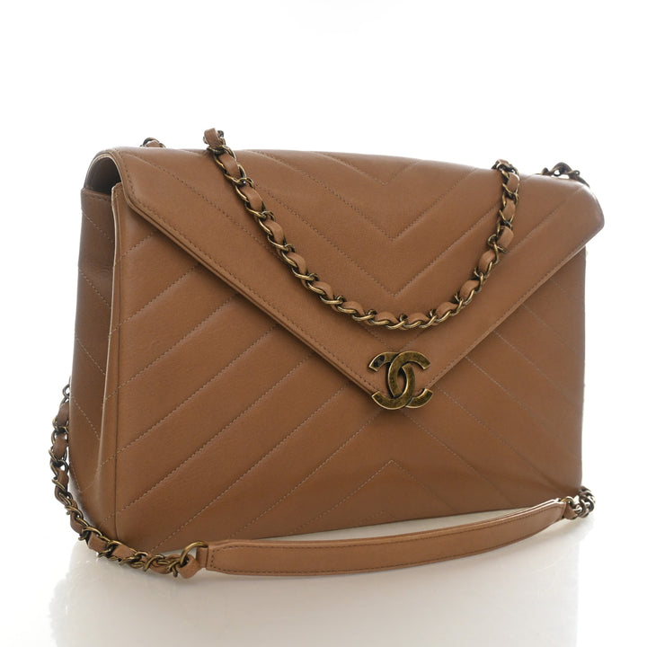 Chanel Large Lambskin Chevron Envelope Double Flap