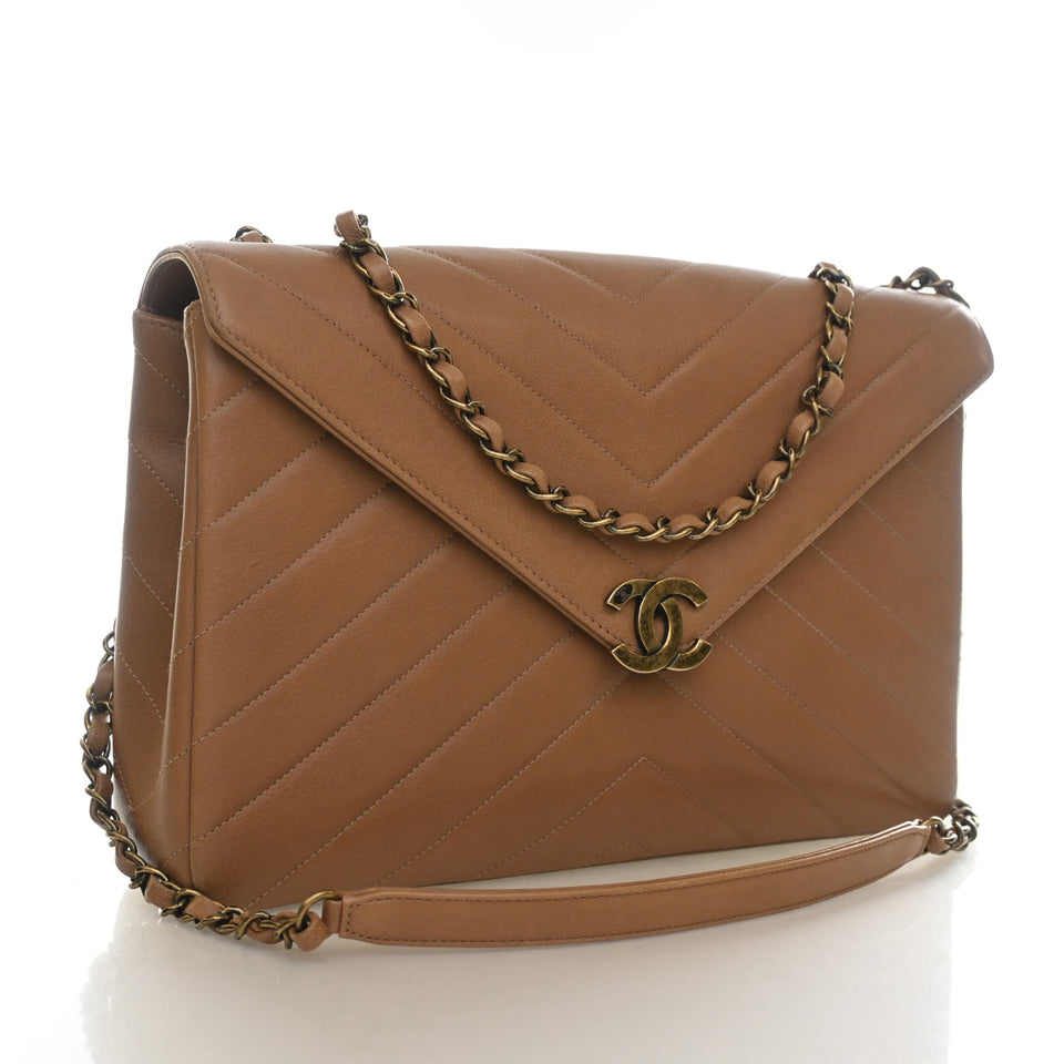Chanel Large Lambskin Chevron Envelope Double Flap