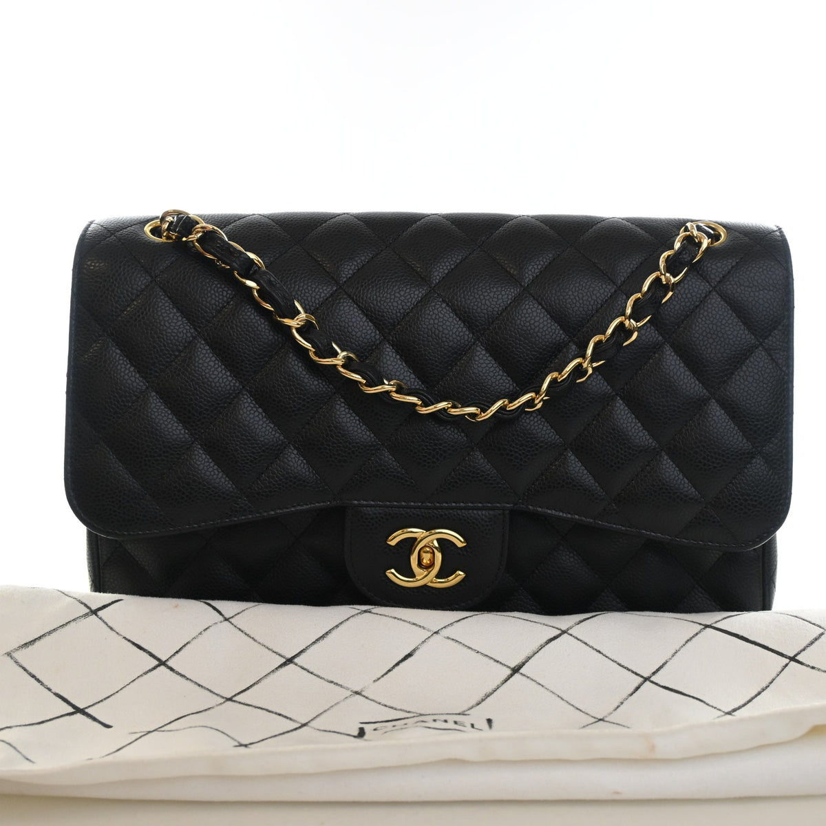 Pre-Owned Chanel Classic Double Flap Jumbo Caviar Leather Bag, front view, photo 14 of 14