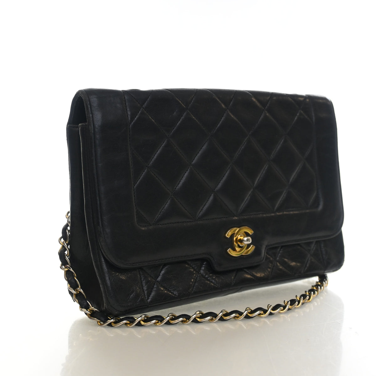 Vintage Chanel Flap Bag Lambskin Diana, three-quarter view, authenticated at Luxe Du Jour