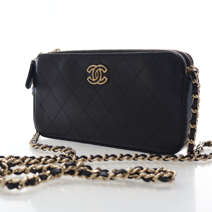 Chanel Lambskin Double Zip Wallet On Chain