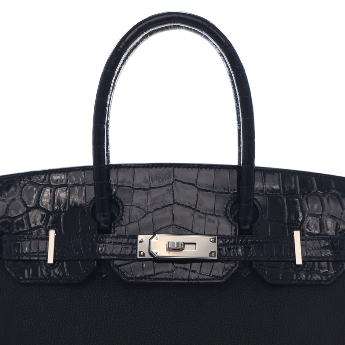 Pre-Owned Hermès Birkin 30 Noir Togo Niloticus Crocodile Leather Touch, front view, photo 7 of 21