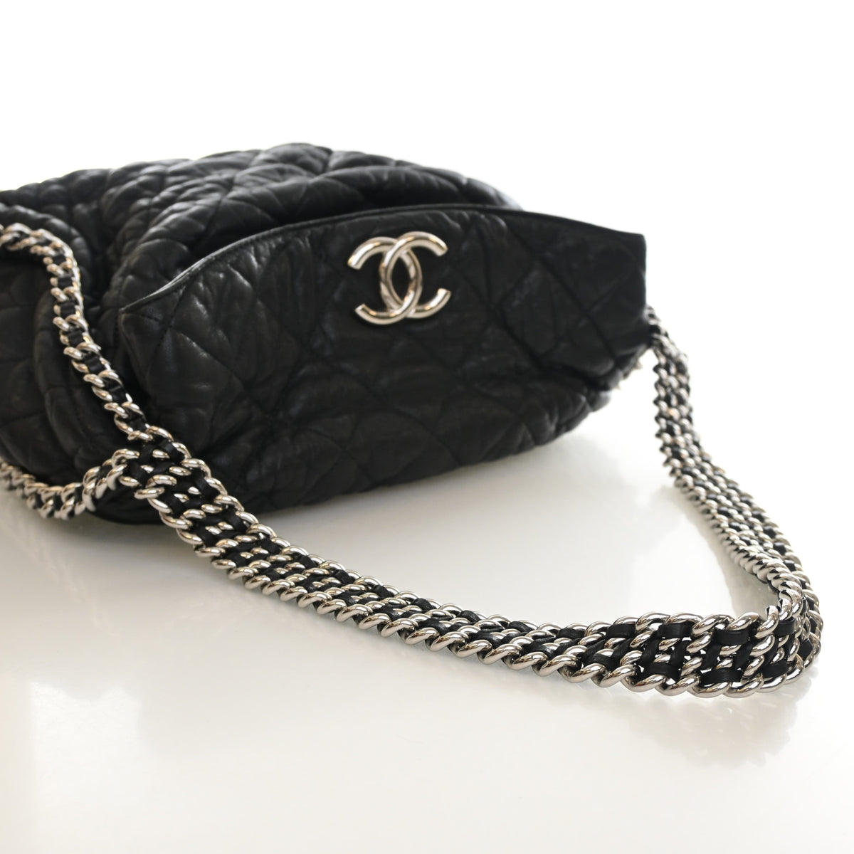Pre-Owned Chanel Hobo Chain Lambskin Around Bag, open front view