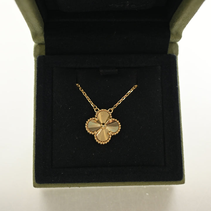 Van Cleef & Arpels 18K Yellow Gold Guilloche Vintage Alhambra Pendant