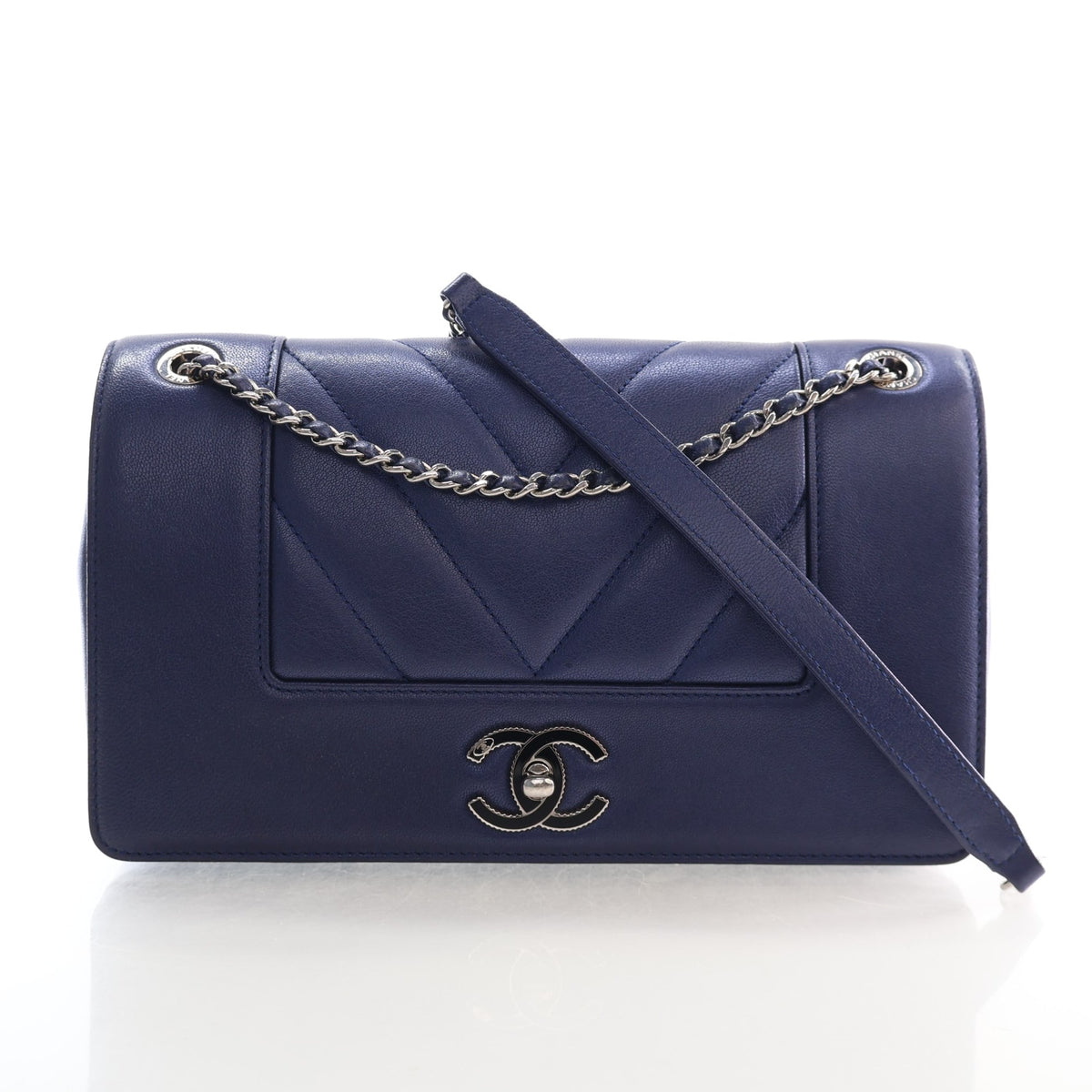 Vintage Chanel Flap Bag Lambskin Mademoiselle, front view, authenticated at Luxe Du Jour