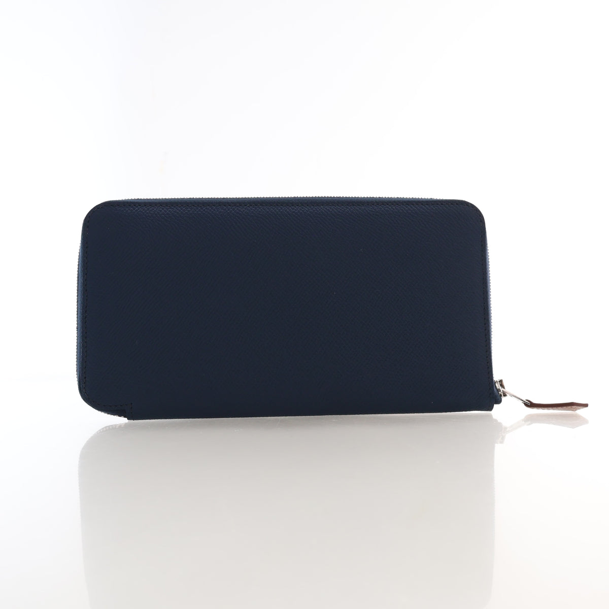 Pre-Owned Hermès Wallet Bleu Noir Evercolor Leather Silk'in Classique Long, back view