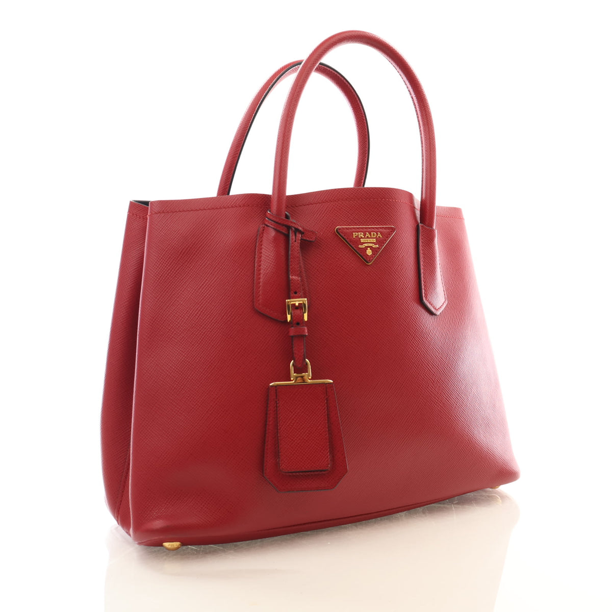 Pre-Owned Prada Tote Bag Medium Saffiano Lux Double, three-quarter view, authenticated at Luxe Du Jour