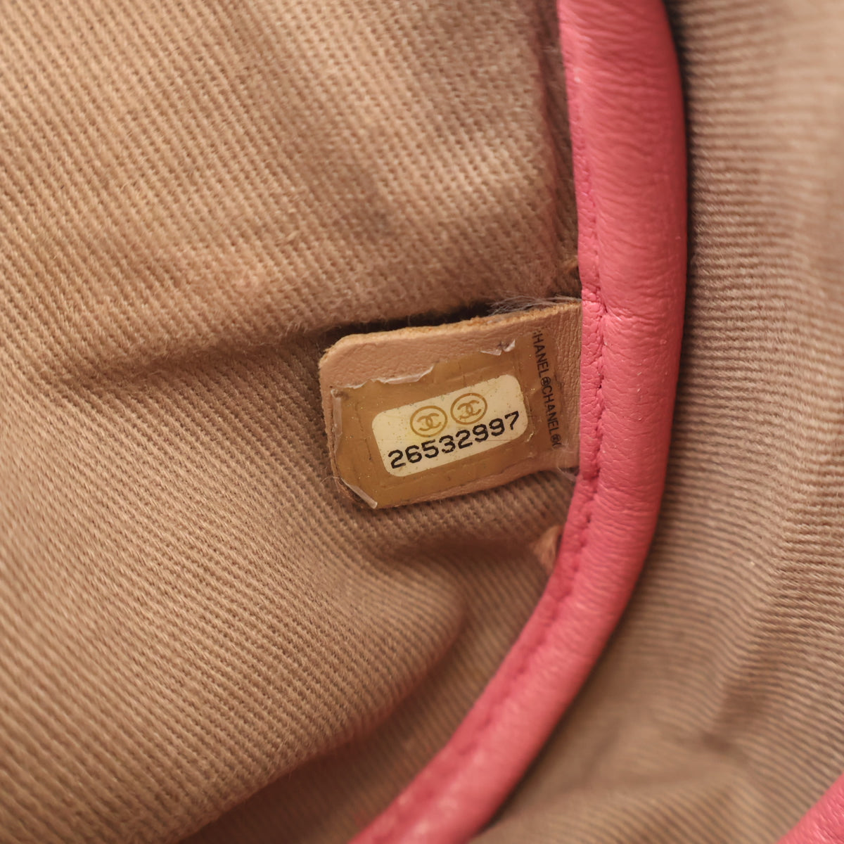 Pre-Owned Chanel Flap Bag Goatskin Casual Trip, interior label and date code